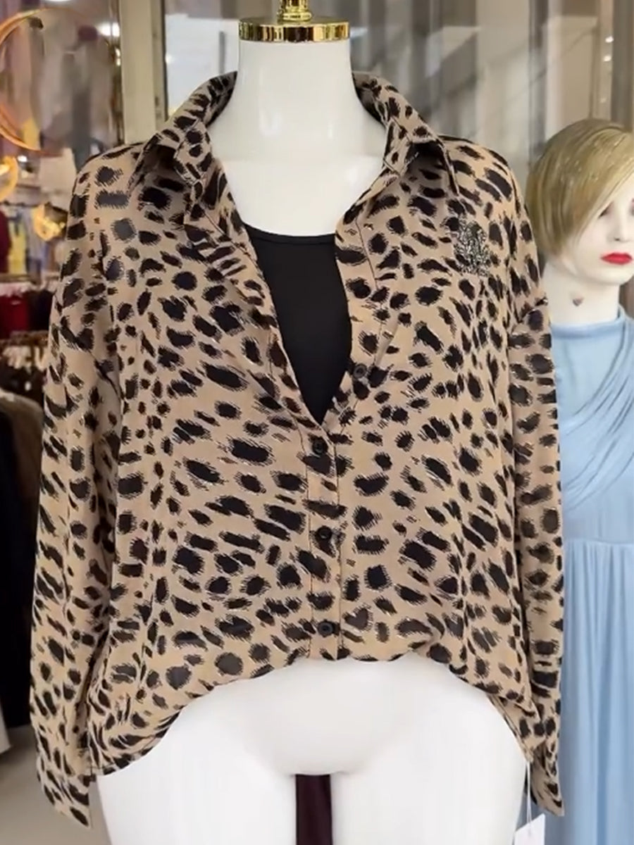 Comfortable & Casual Faux Two-piece Leopard Print Shirt