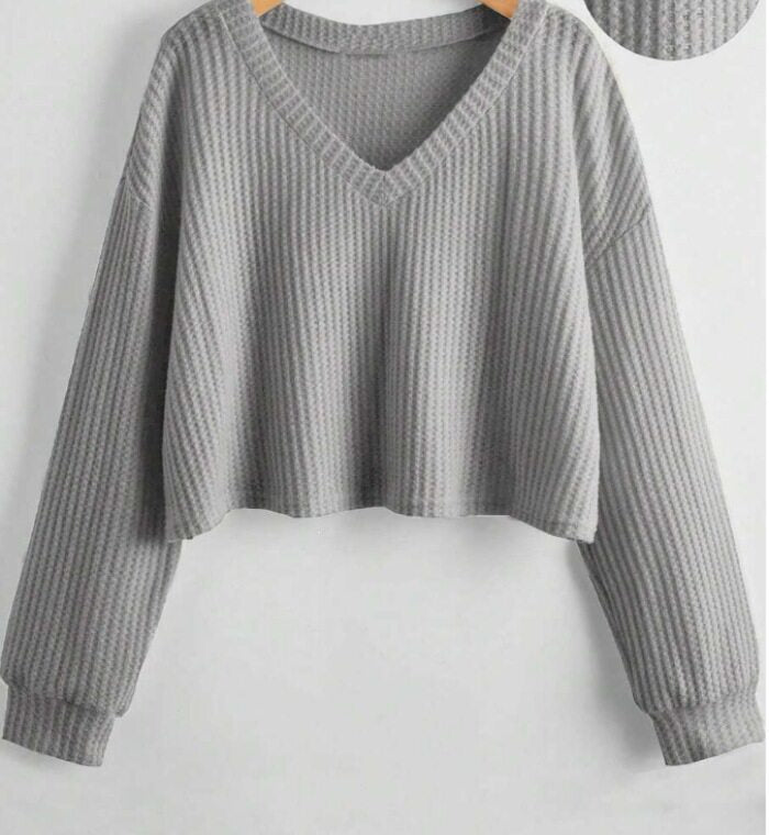 Relaxed V-Neck Ribbed Crop Top
