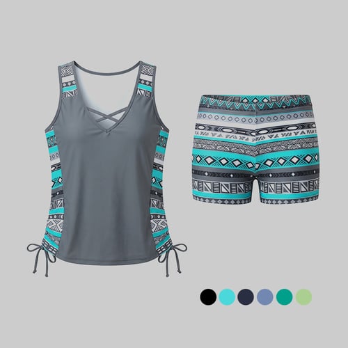 V-neck Geometric Print Tankinis