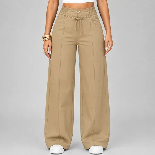 New Summer Drawstring High Waist Wide Leg Pants