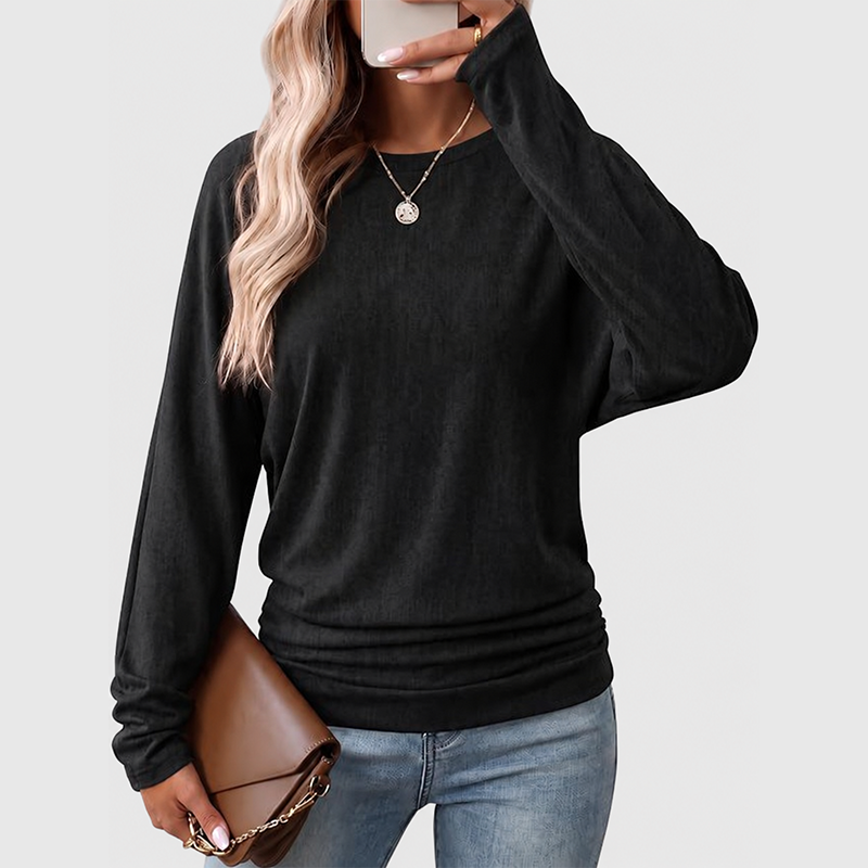 Womens Long Sleeve Shirts Ruched Hem Fall Tops