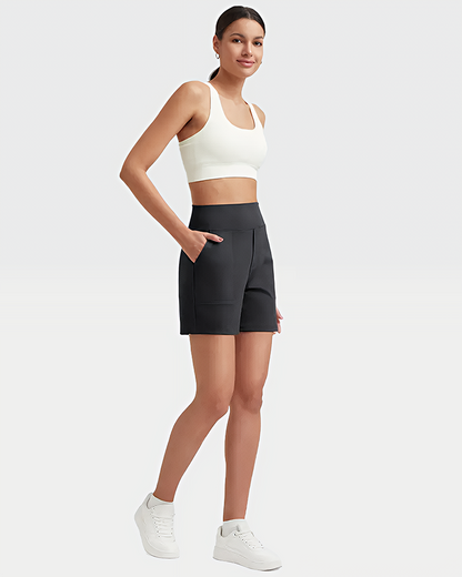 Women's High-Waisted Athletic Bermuda Shorts with Pockets – Running, Yoga, Summer Casual Activewear