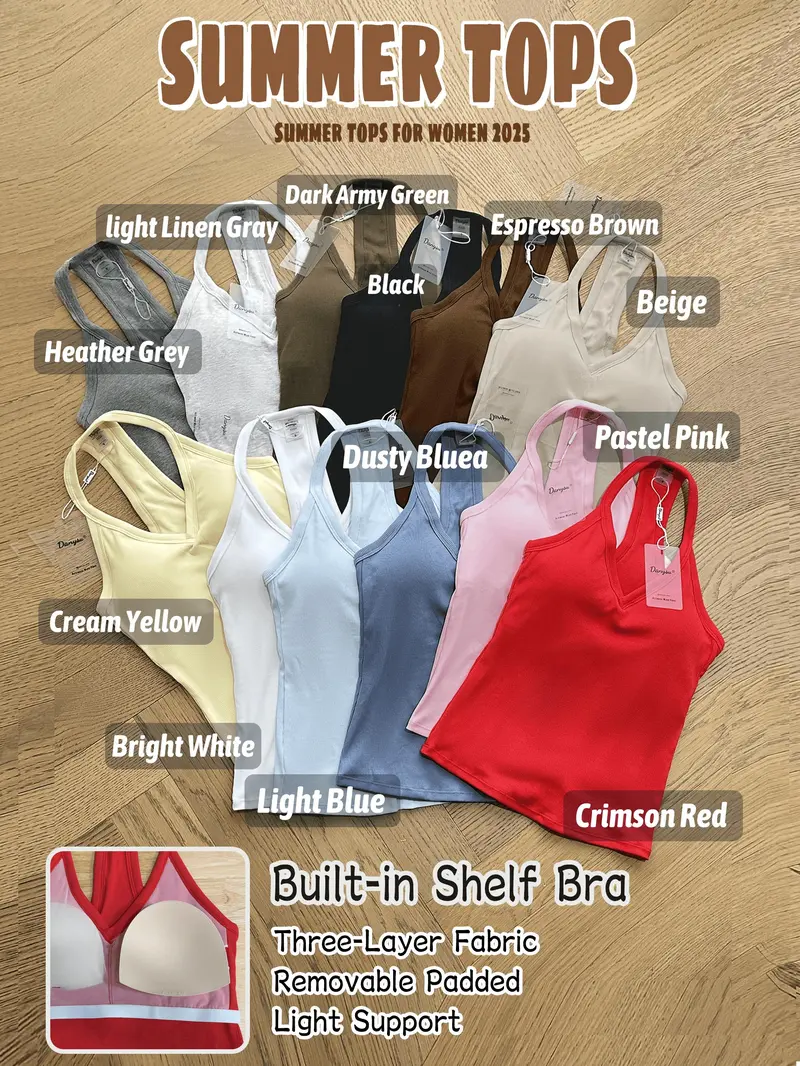 Built-in Bra Ribbed Solid Tank Top