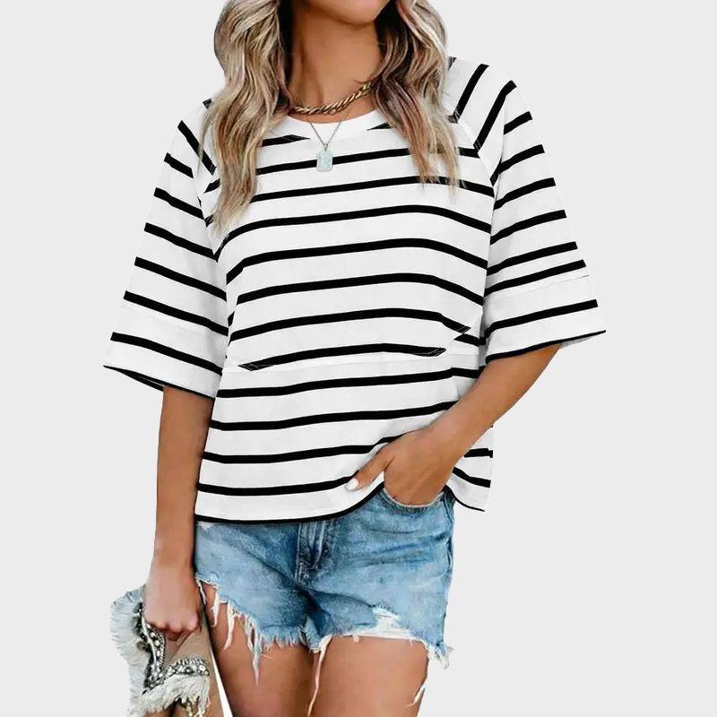 Panel Solid Color Flared Sleeve T-Shirt