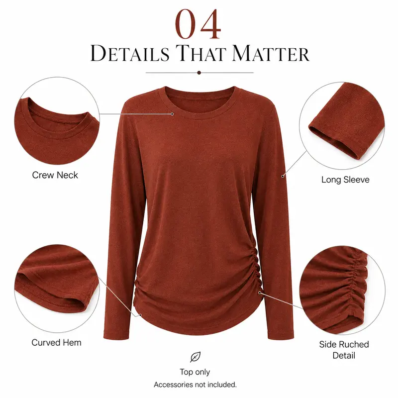 Womens Long Sleeve Shirts Ruched Hem Fall Tops
