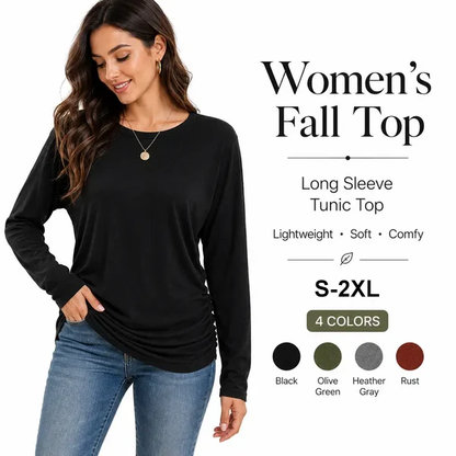 Womens Long Sleeve Shirts Ruched Hem Fall Tops