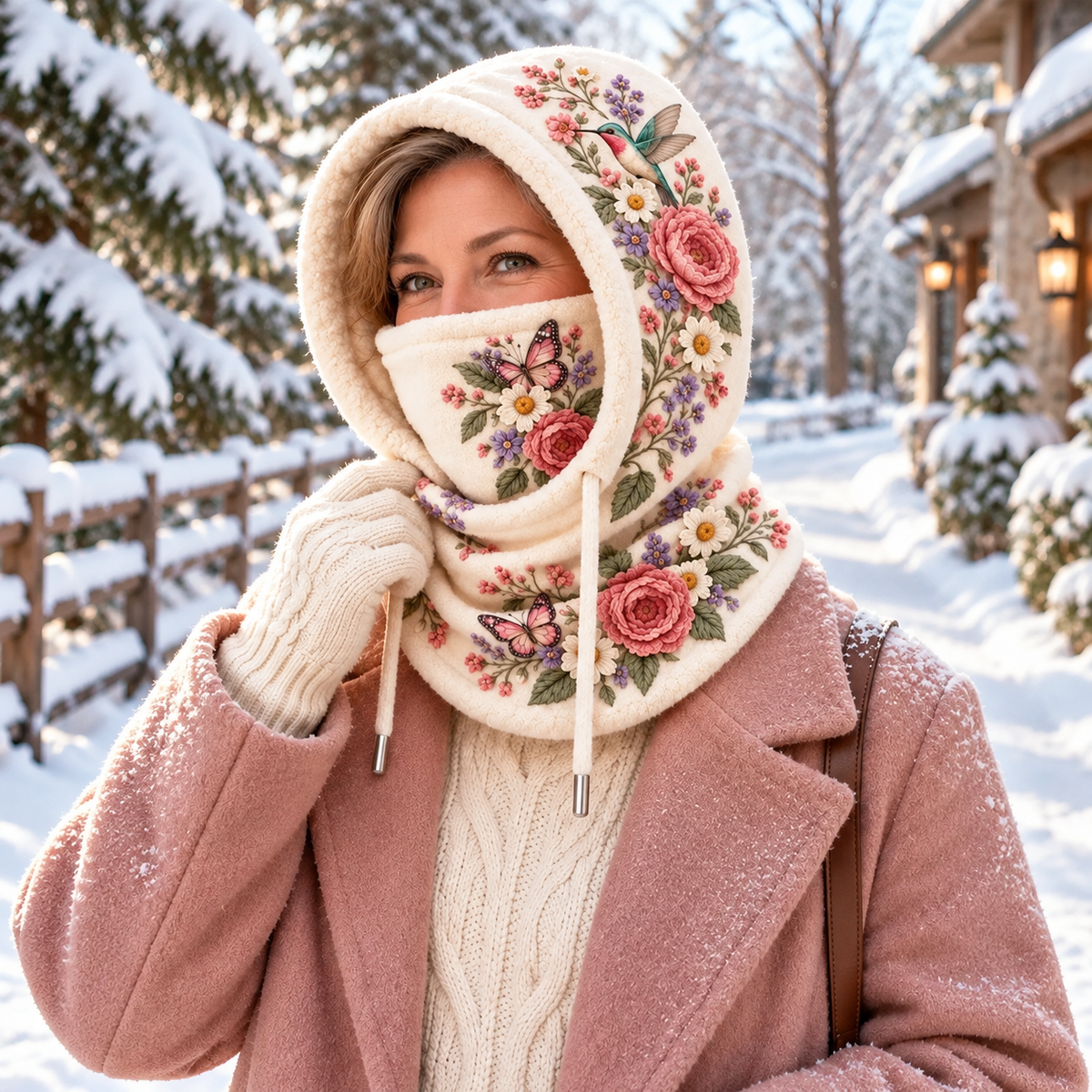 Women's Floral 3 in 1 Fleece Lined Winter Hood