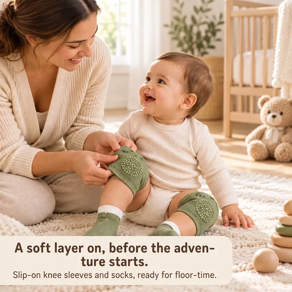 Soft Bear Face Knee Sleeves and Grip Socks for Little Explorers