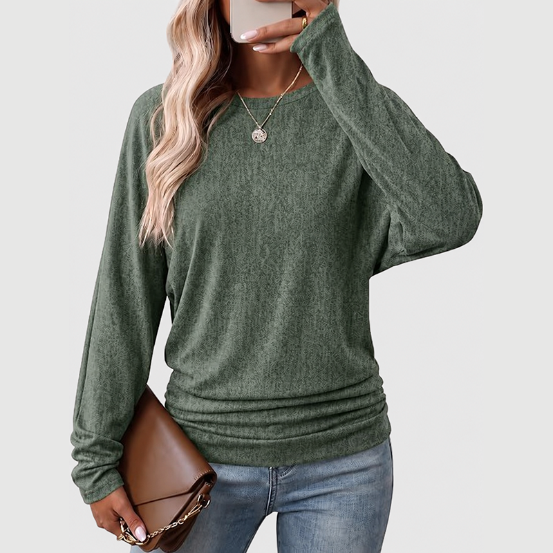 Womens Long Sleeve Shirts Ruched Hem Fall Tops