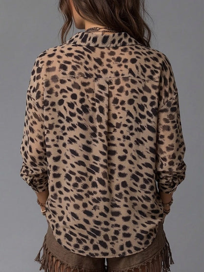 Comfortable & Casual Faux Two-piece Leopard Print Shirt