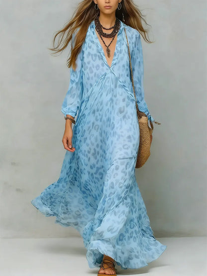 Women's Retro Leopard Pattern Art Print Casual Stylish Maxi Dress