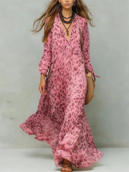 Women's Retro Leopard Pattern Art Print Casual Stylish Maxi Dress