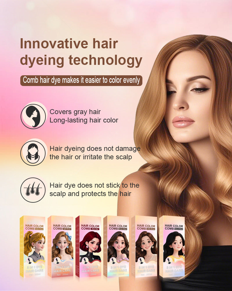 🧴3-in-1 herbal hair coloring comb | Easy hair coloring at home with built-in brush