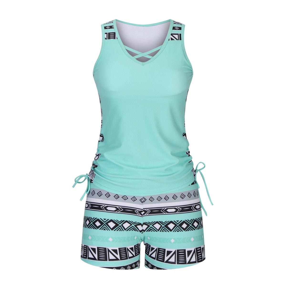 ⏰LAST DAY 50% OFF -Women's Tummy Control Tankini Set with Built-In Bra – Flattering Boho Swimwear with Shorts