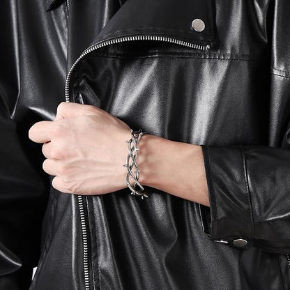 Gothic Thorn Bracelet, Punk Style Spiked Metal Bracelet, Stainless Steel Twisted Jewelry