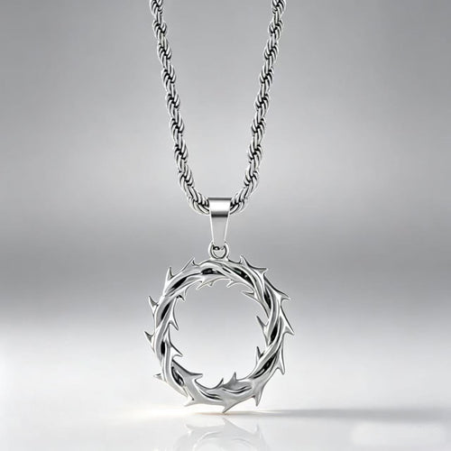 new trendy thorny circle pendant necklace, street-style stainless steel braided chain with a sophisticated look