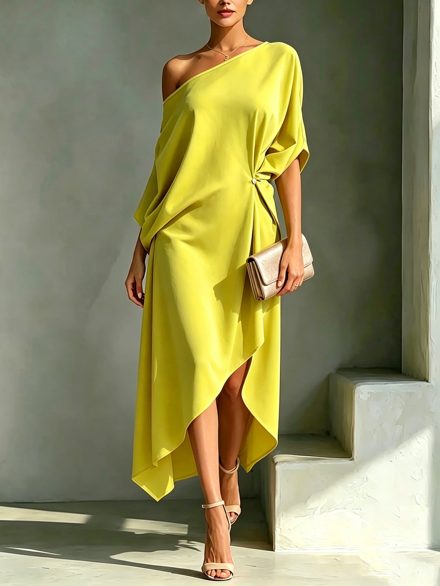 Stylish And Elegant Asymmetrical-hem Dress