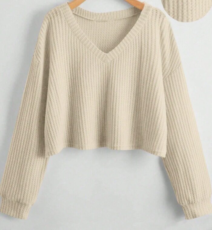 Relaxed V-Neck Ribbed Crop Top