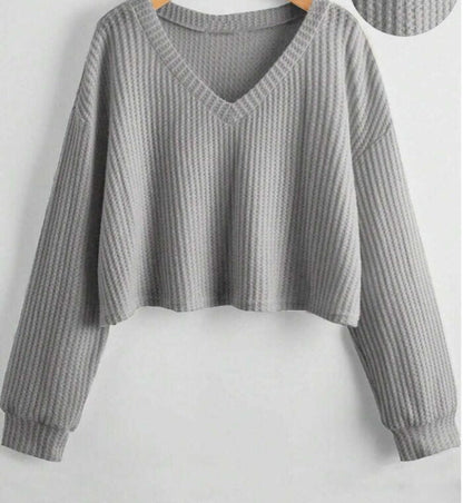 Relaxed V-Neck Ribbed Crop Top