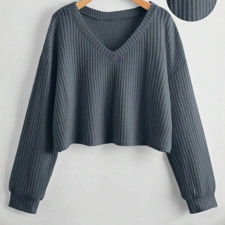 Relaxed V-Neck Ribbed Crop Top