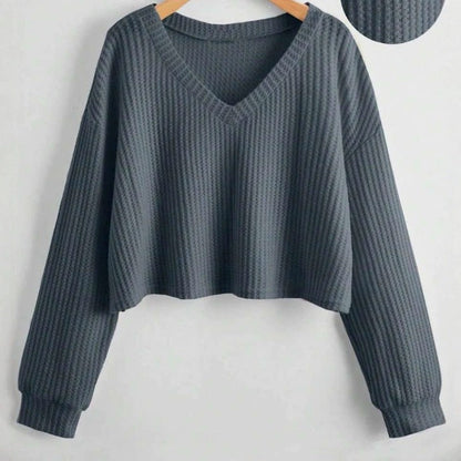 Relaxed V-Neck Ribbed Crop Top