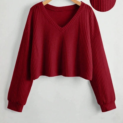 Relaxed V-Neck Ribbed Crop Top