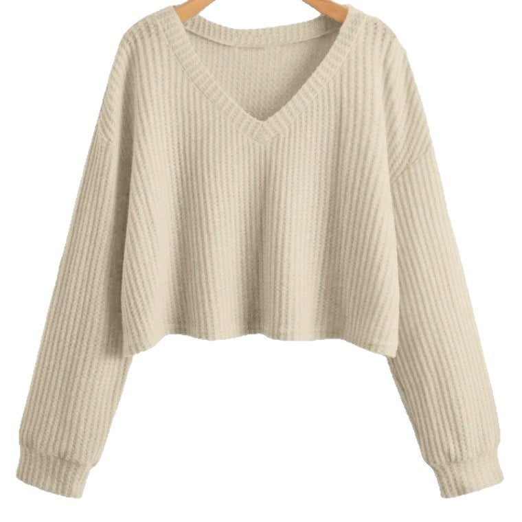 Relaxed V-Neck Ribbed Crop Top