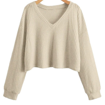Relaxed V-Neck Ribbed Crop Top