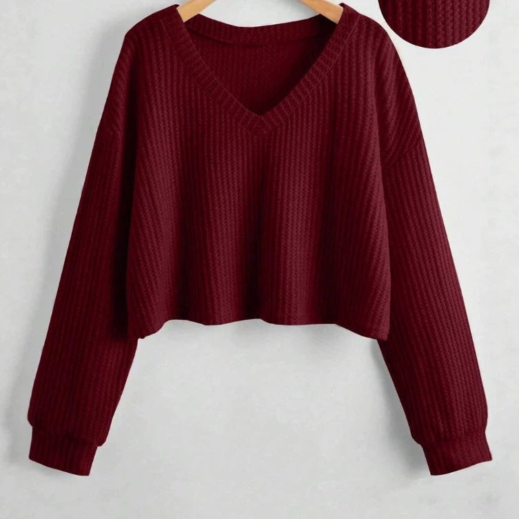 Relaxed V-Neck Ribbed Crop Top