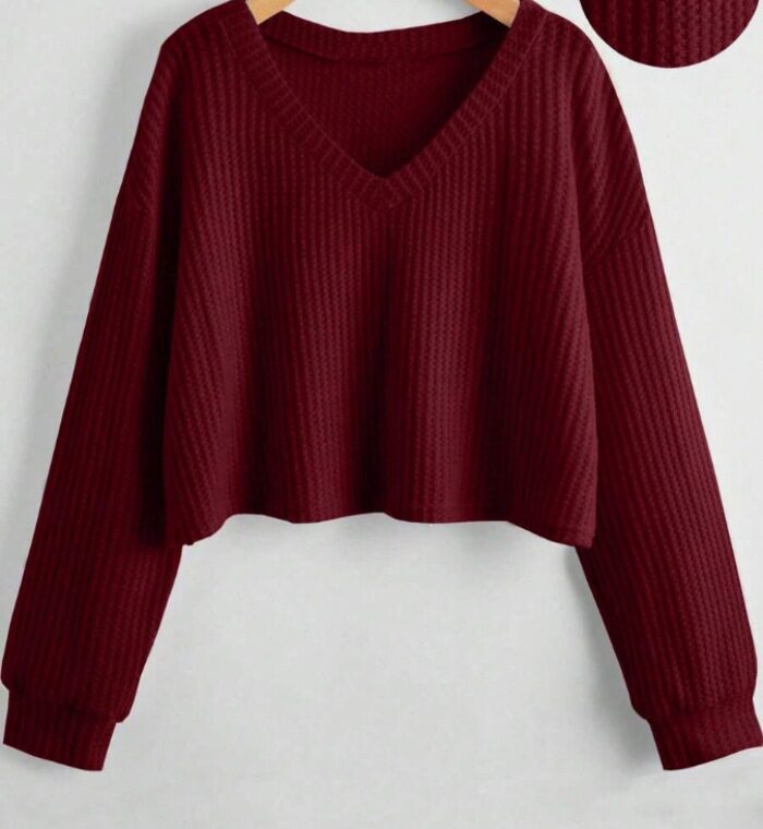 Relaxed V-Neck Ribbed Crop Top