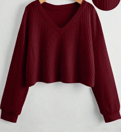 Relaxed V-Neck Ribbed Crop Top