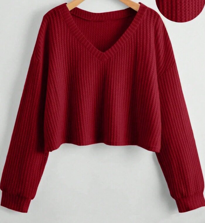 Relaxed V-Neck Ribbed Crop Top