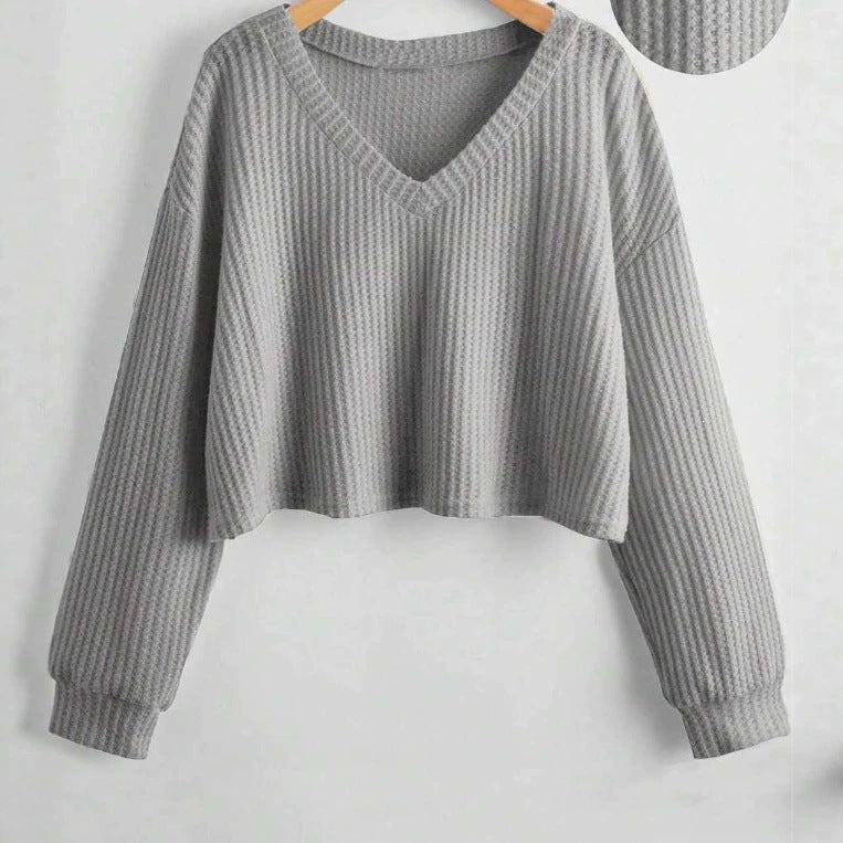 Relaxed V-Neck Ribbed Crop Top