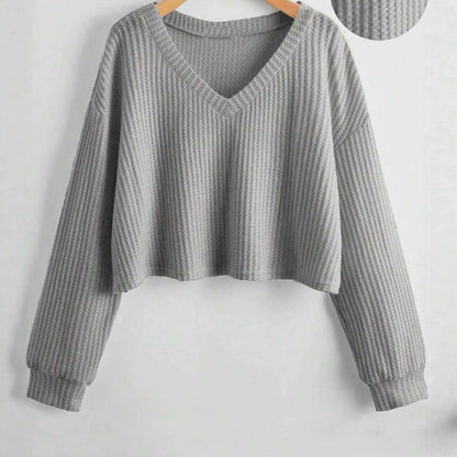 Relaxed V-Neck Ribbed Crop Top