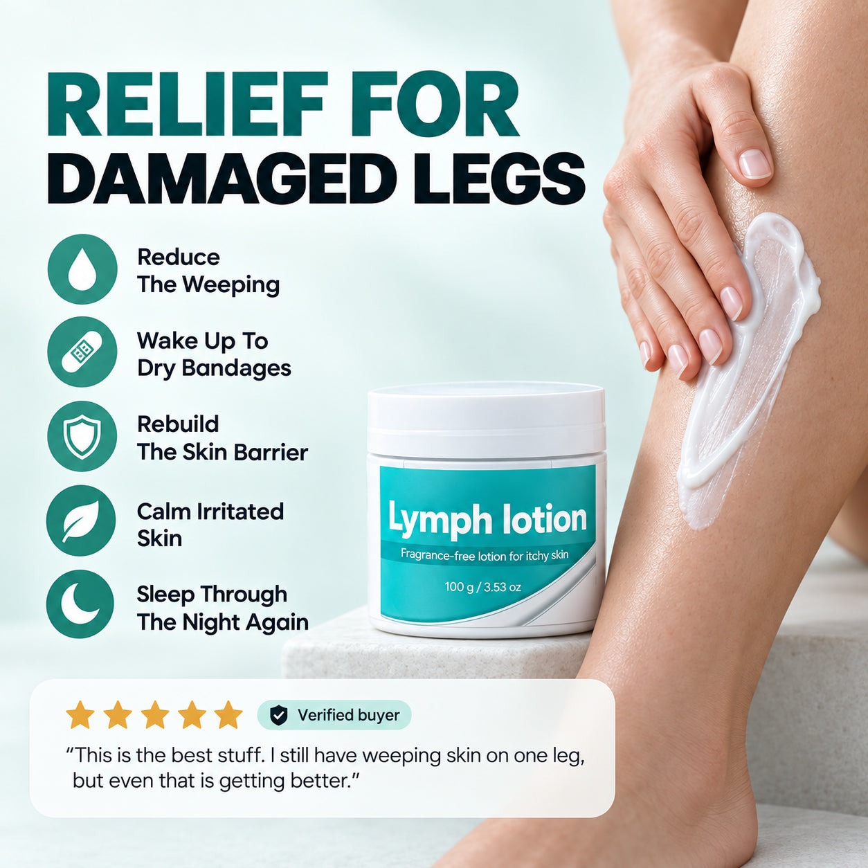 Fragrance-Free Non-Greasy Anti-Itch Ceramide NP Leg Lotion For Dry, Red, Sensitive, Discolored, Weeping