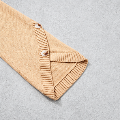Women's 3/4 Sleeve Oversized Crewneck Knit Sweater with Button Sleeve