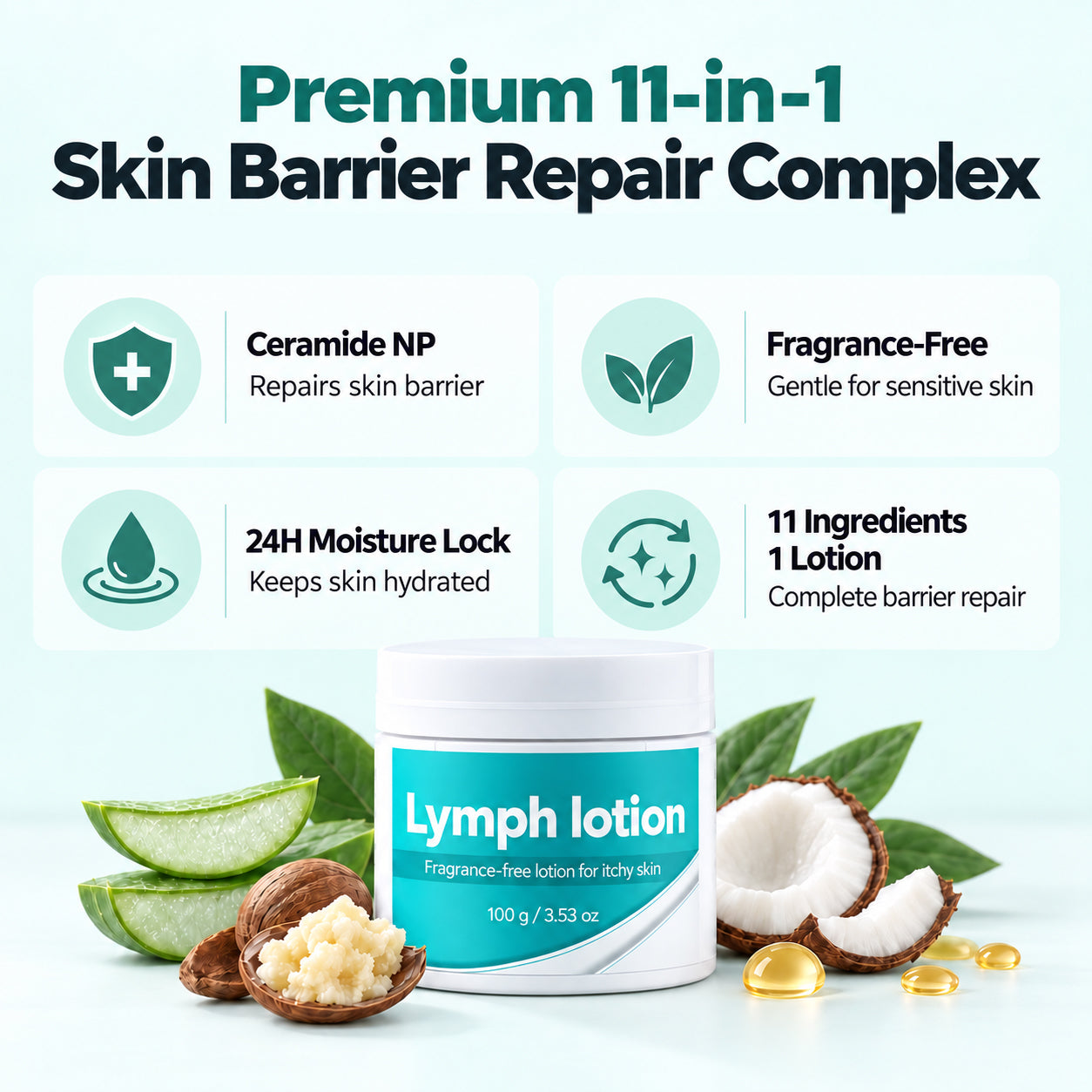 Fragrance-Free Non-Greasy Anti-Itch Ceramide NP Leg Lotion For Dry, Red, Sensitive, Discolored, Weeping