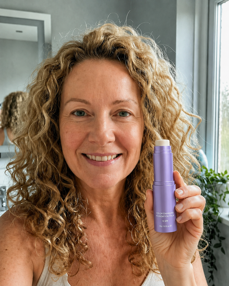 Susan, 62 holding the purple foundation stick
