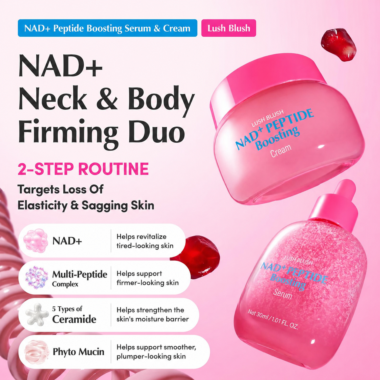 NAD+ Anti-Aging Ritual: Peptide Boosting Serum & Cream Duo
