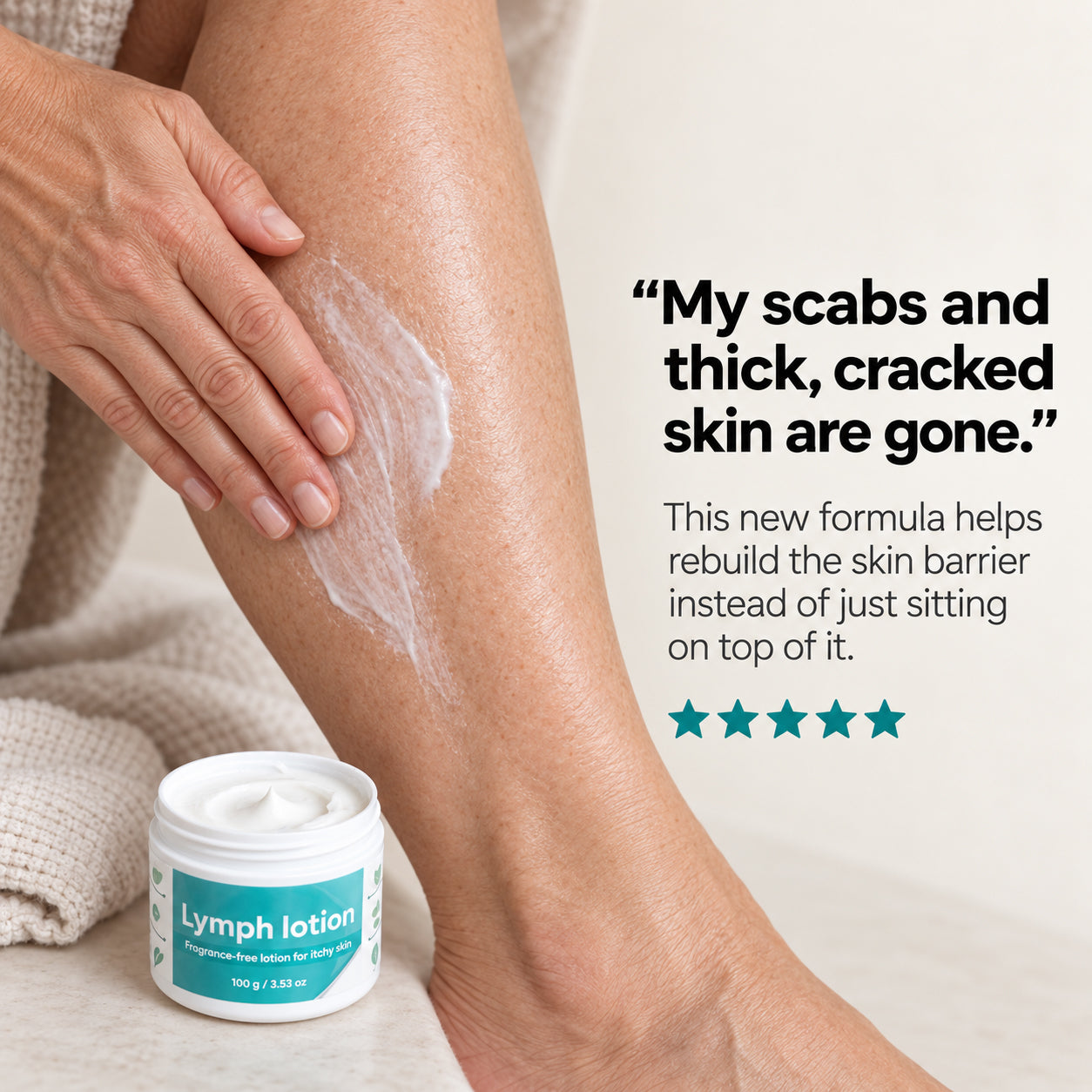 Fragrance-Free Non-Greasy Anti-Itch Ceramide NP Leg Lotion For Dry, Red, Sensitive, Discolored, Weeping