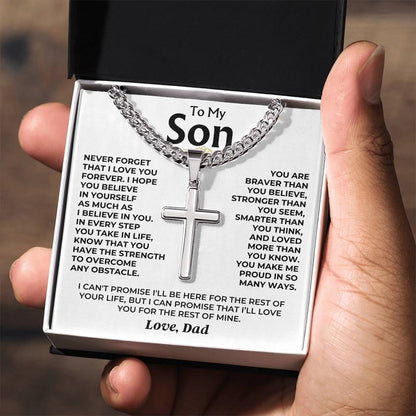 To My Son - Love Dad - Artisan Cross on Cuban Link Chain - Gift Set