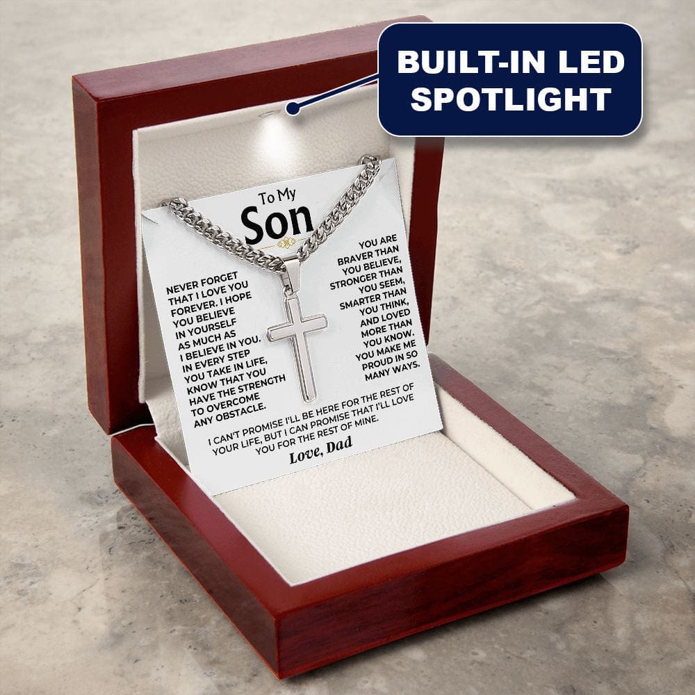 To My Son - Love Dad - Artisan Cross on Cuban Link Chain - Gift Set