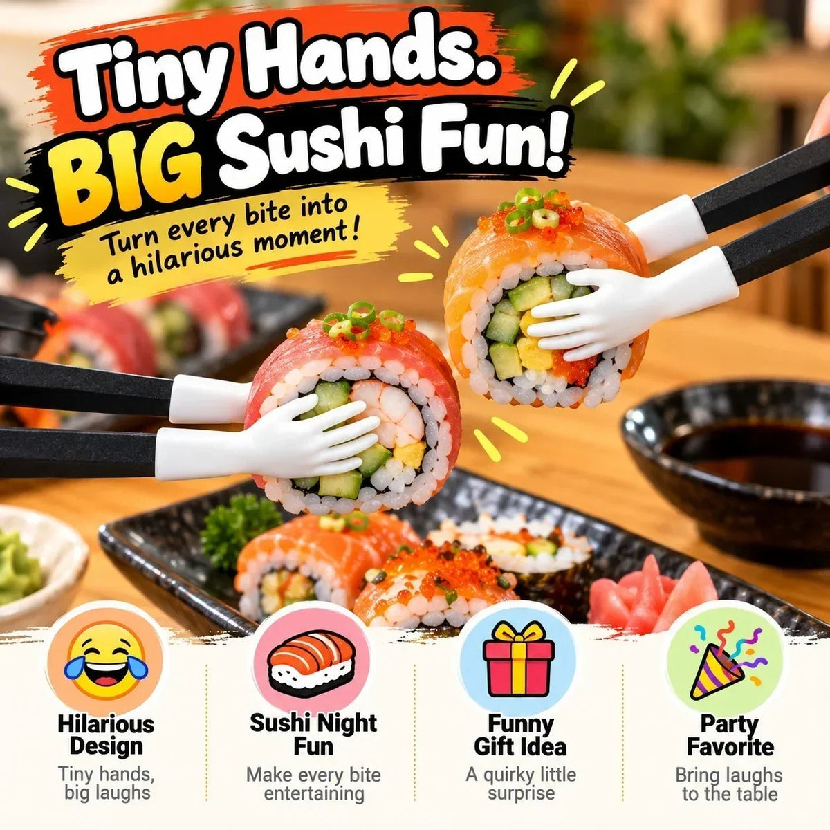 😂 Funny Tiny Hands Sushi Chopsticks – Hilarious Mini Hand Food Grabber ...