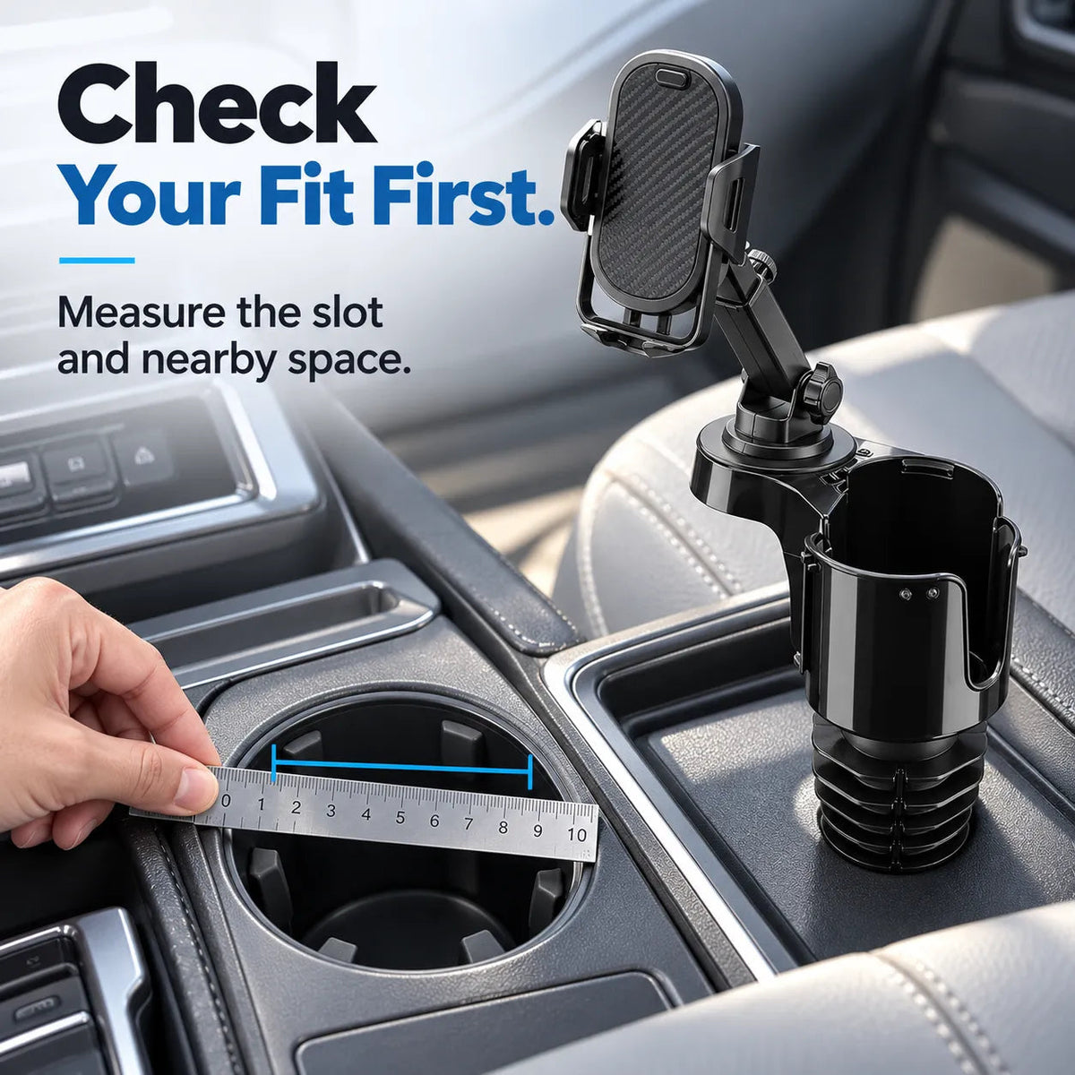🚗 2-in-1 Car Cup Holder Expander with Adjustable Phone Mount – Handle-Friendly Tumbler Holder 📱🥤