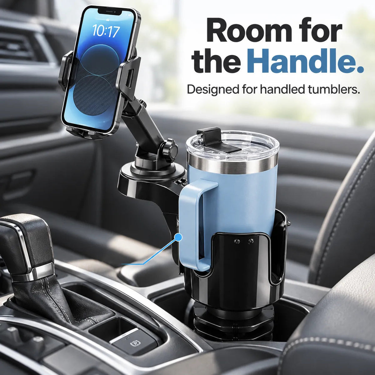 🚗 2-in-1 Car Cup Holder Expander with Adjustable Phone Mount – Handle-Friendly Tumbler Holder 📱🥤