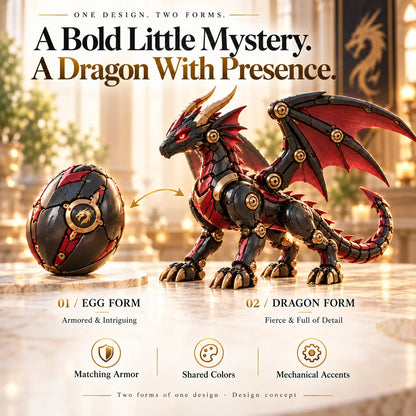 🔥last Day 49% Off🔥-🐉 Mechanical Dragon Egg – Black & Crimson Dragon With Folding Wings & Armored Details