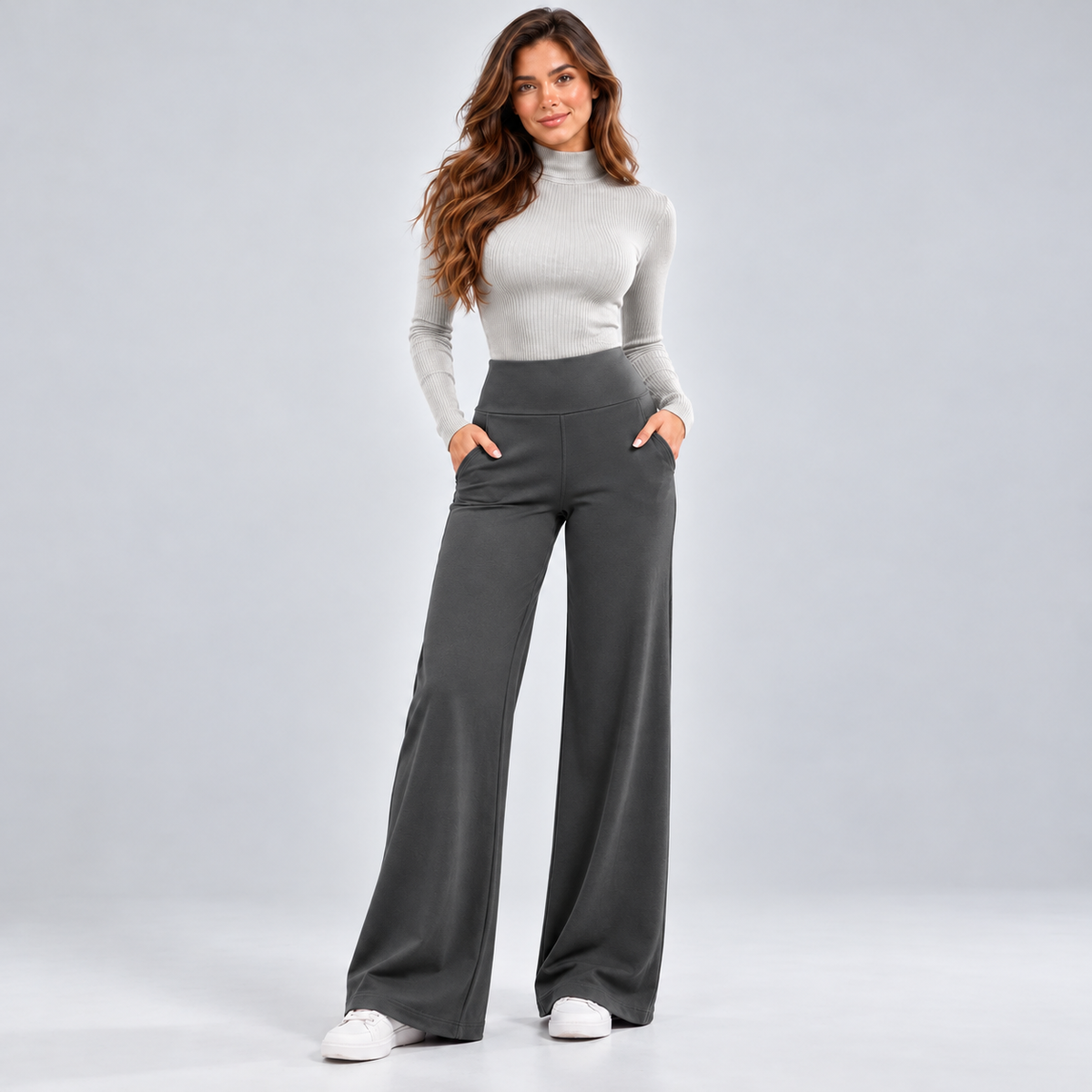 Women's High-Waisted Butt-Lifting Fleece-Lined Wide-Leg Pants