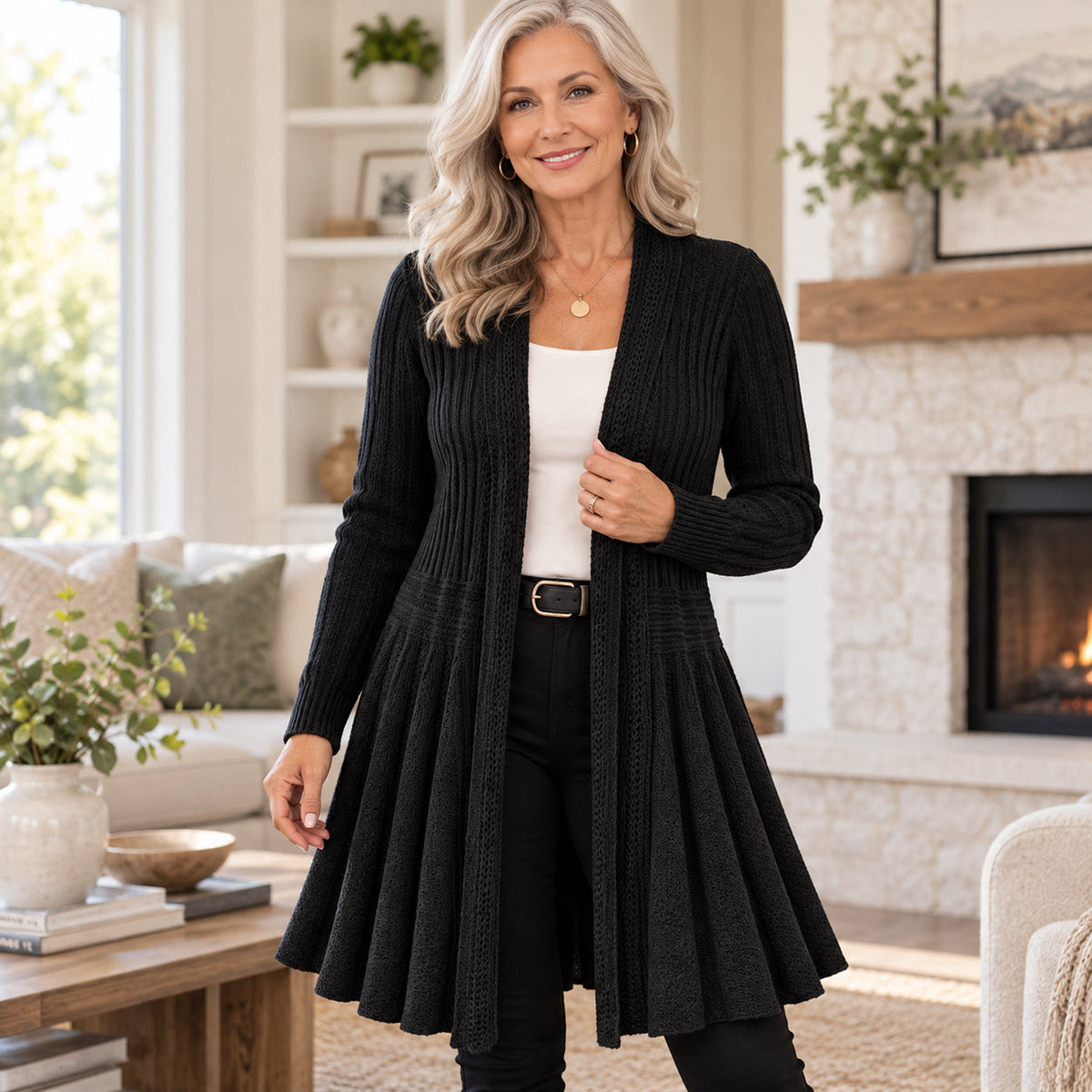 Women's Soft Casual Textured Cardigan Tunic Fall Winter