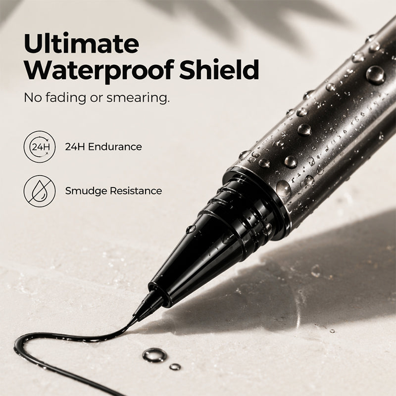 Waterproof liquid eyeliner pen with water droplets
