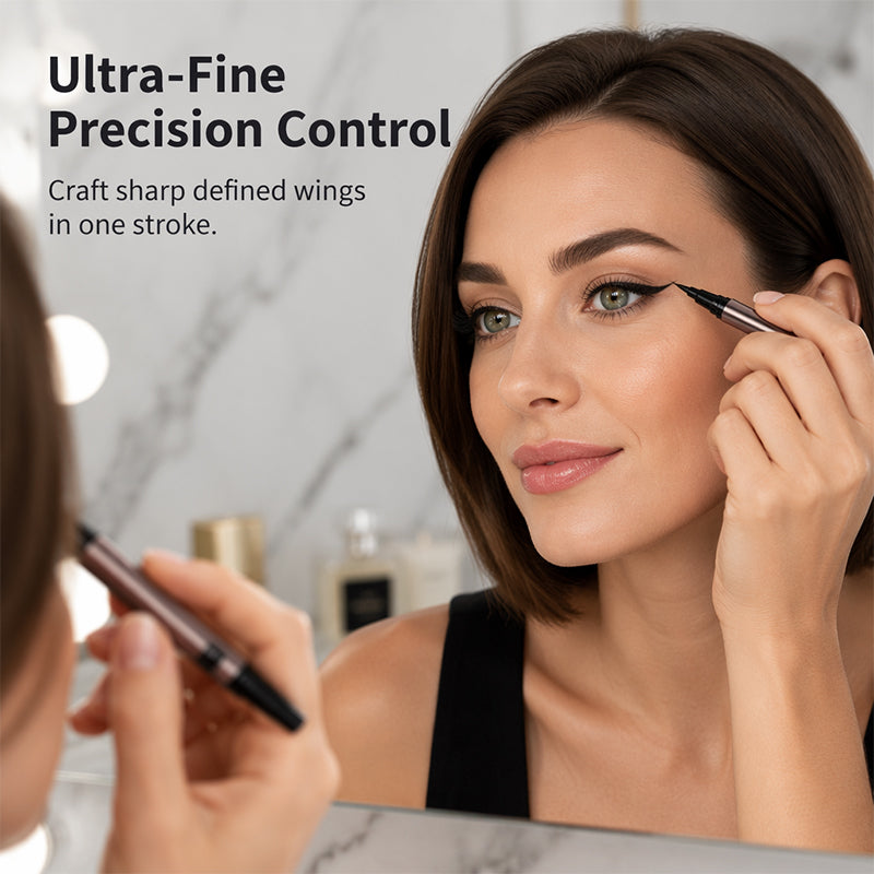 Fine eyeliner tip used to create a sharp wing